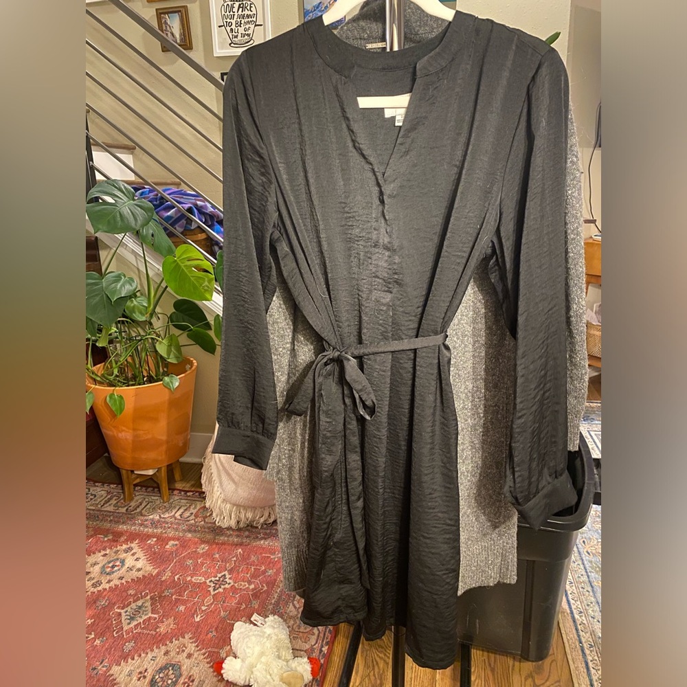 Black shiny shirt dress